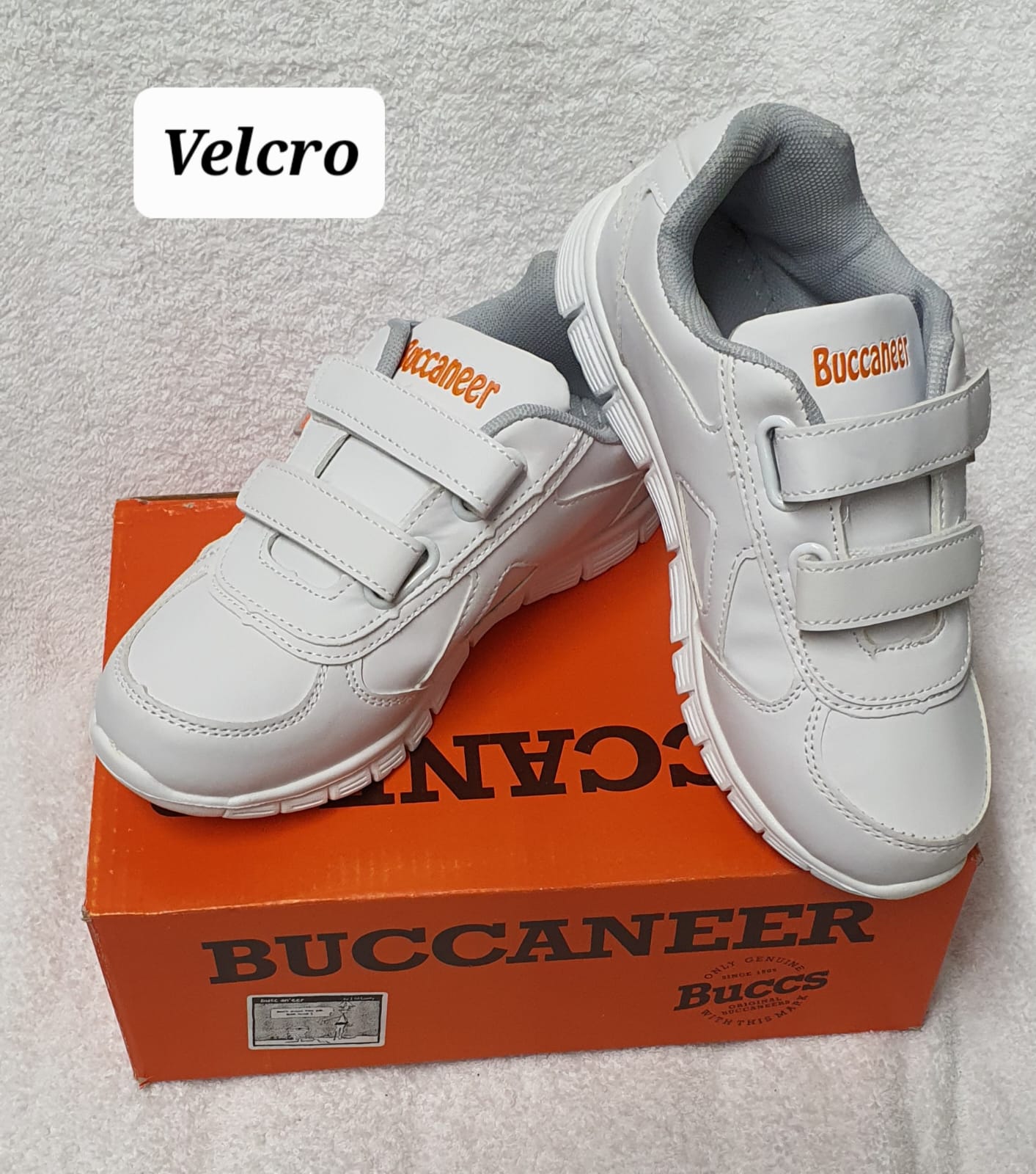 White Velcro Kiddies Buccaneers Sneakers