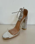 Silver lace up heel
