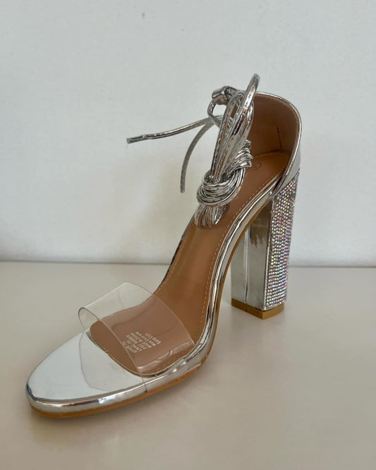 Silver lace up heel