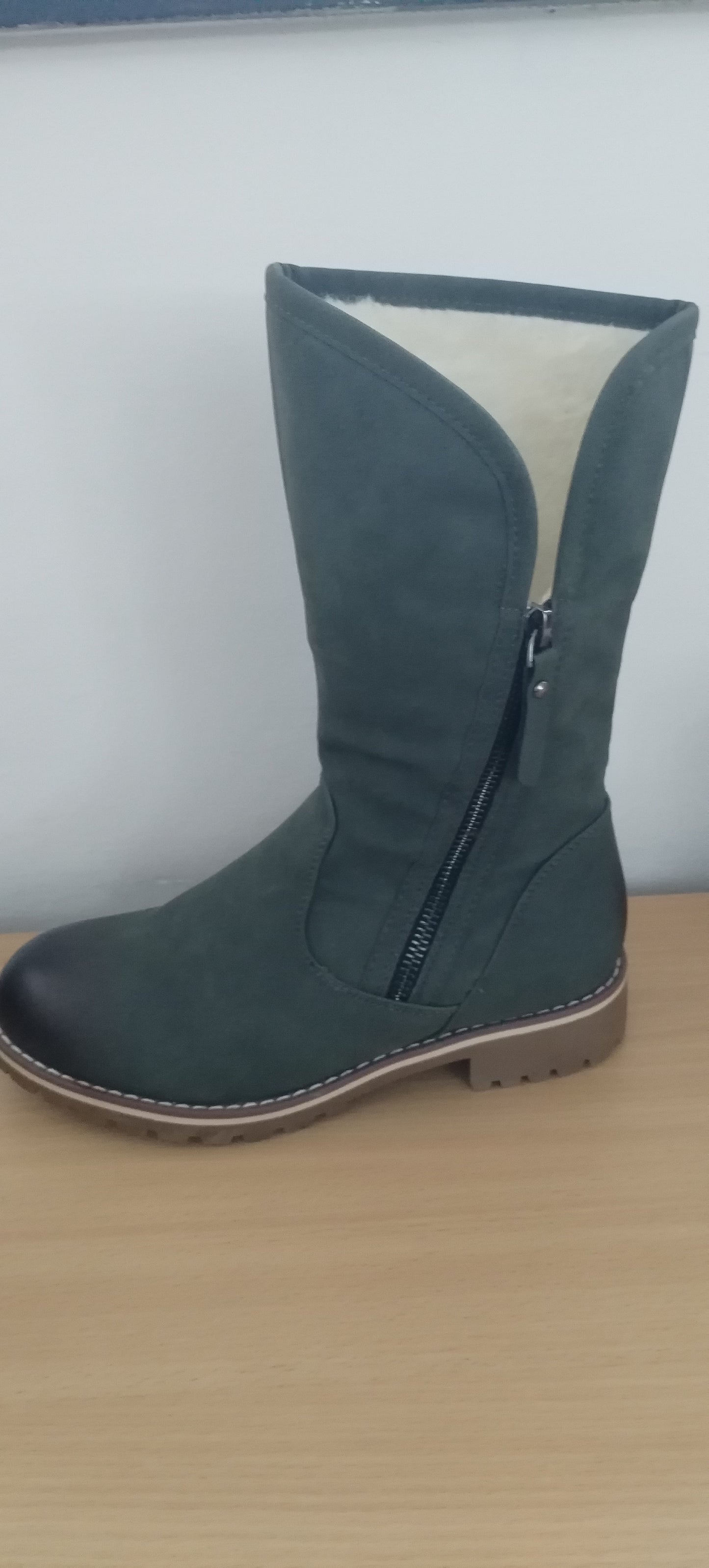 Olive Green Fur Short Boots